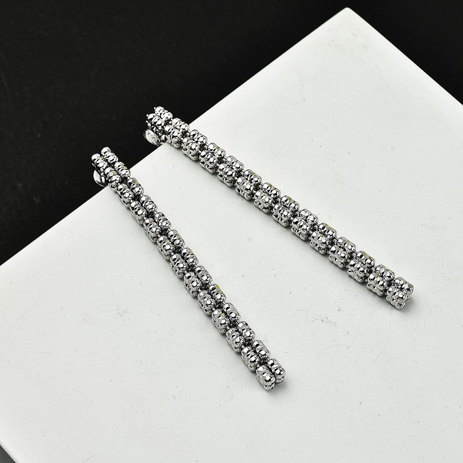Handmade in Italy - Rhodium Overlay Sterling Silver Diamond Cut Square Earrings