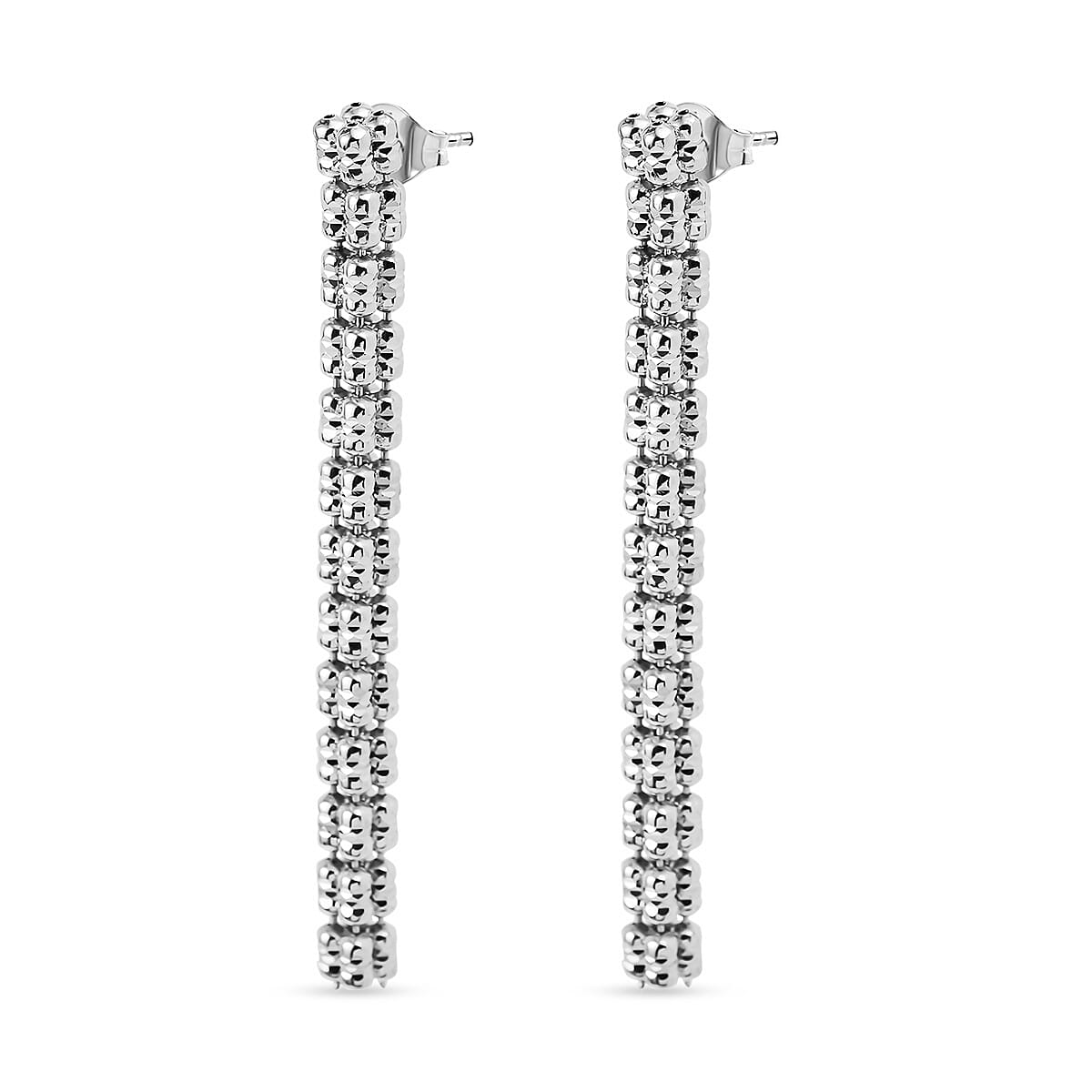 Handmade in Italy - Rhodium Overlay Sterling Silver Diamond Cut Square Earrings