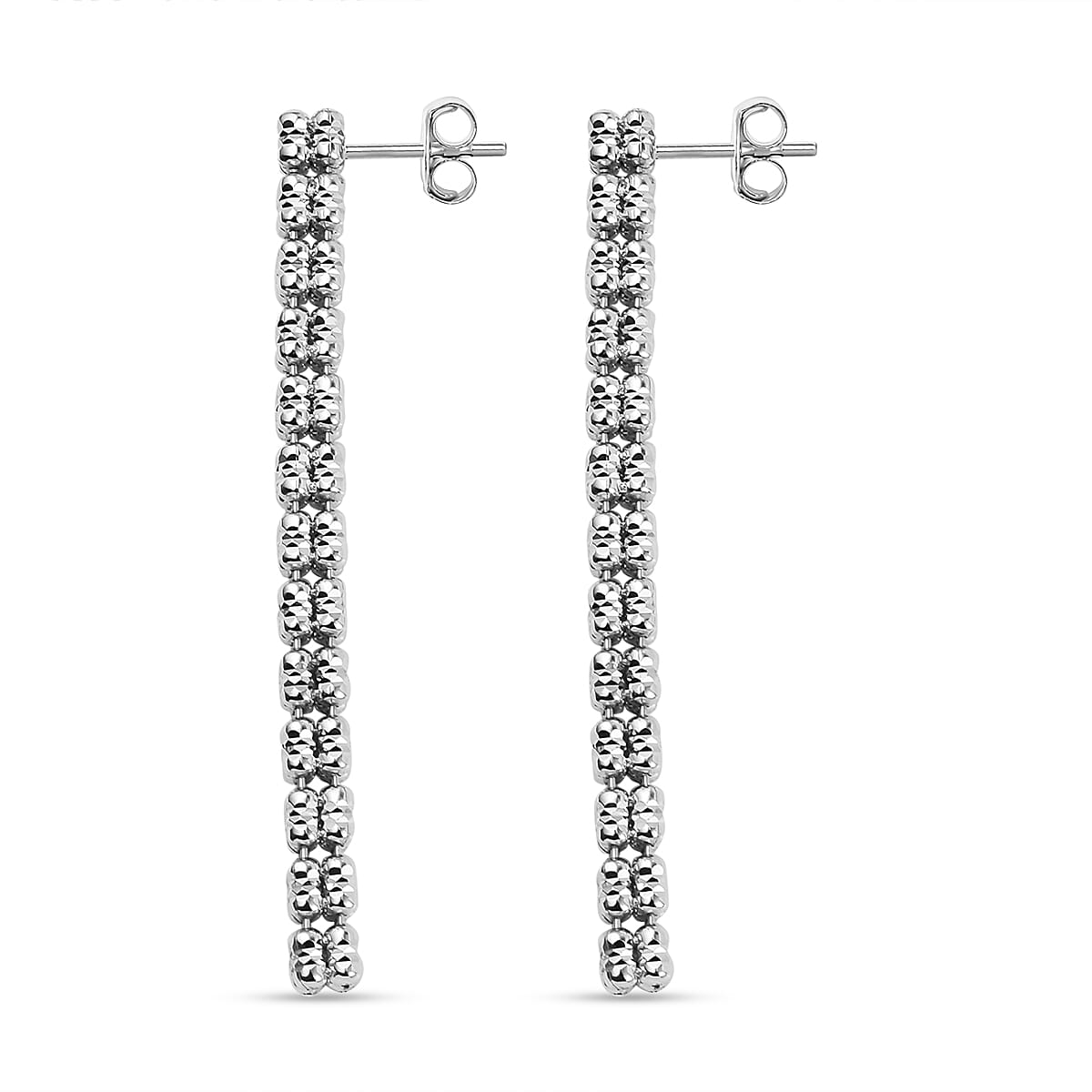 Handmade in Italy - Rhodium Overlay Sterling Silver Diamond Cut Square Earrings