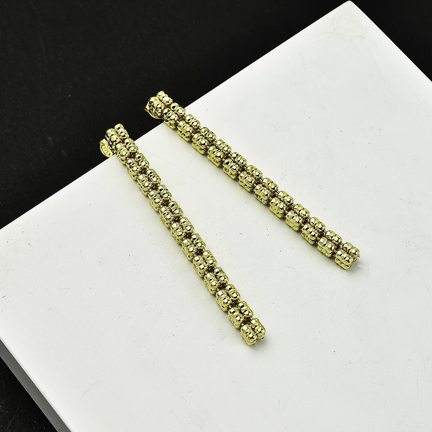 Handmade in Italy - Yellow Gold Overlay Sterling Silver Ice Square Earrings