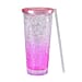 Double Wall Ice Crack Tumbler with Lid and Straw 600ml - Pink