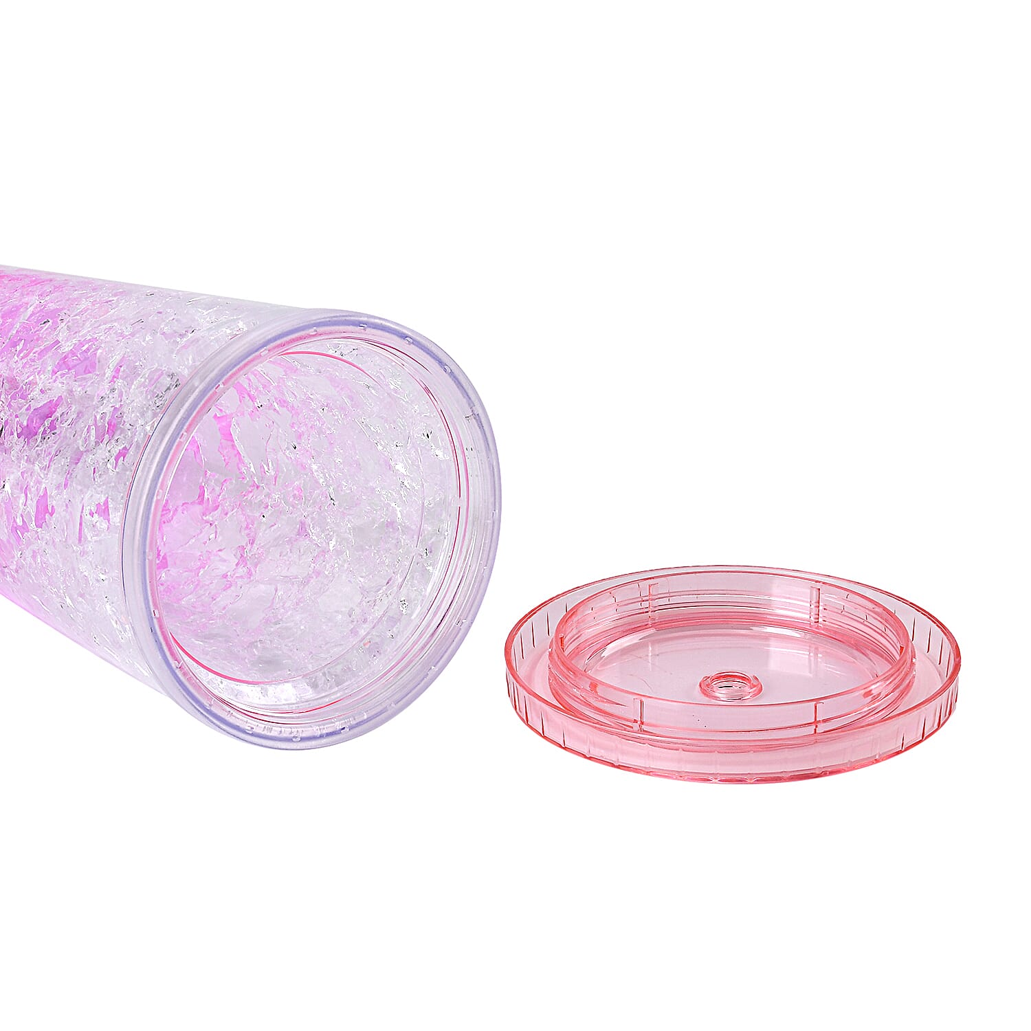 Double Wall Ice Crack Tumbler with Lid and Straw 600ml - Pink
