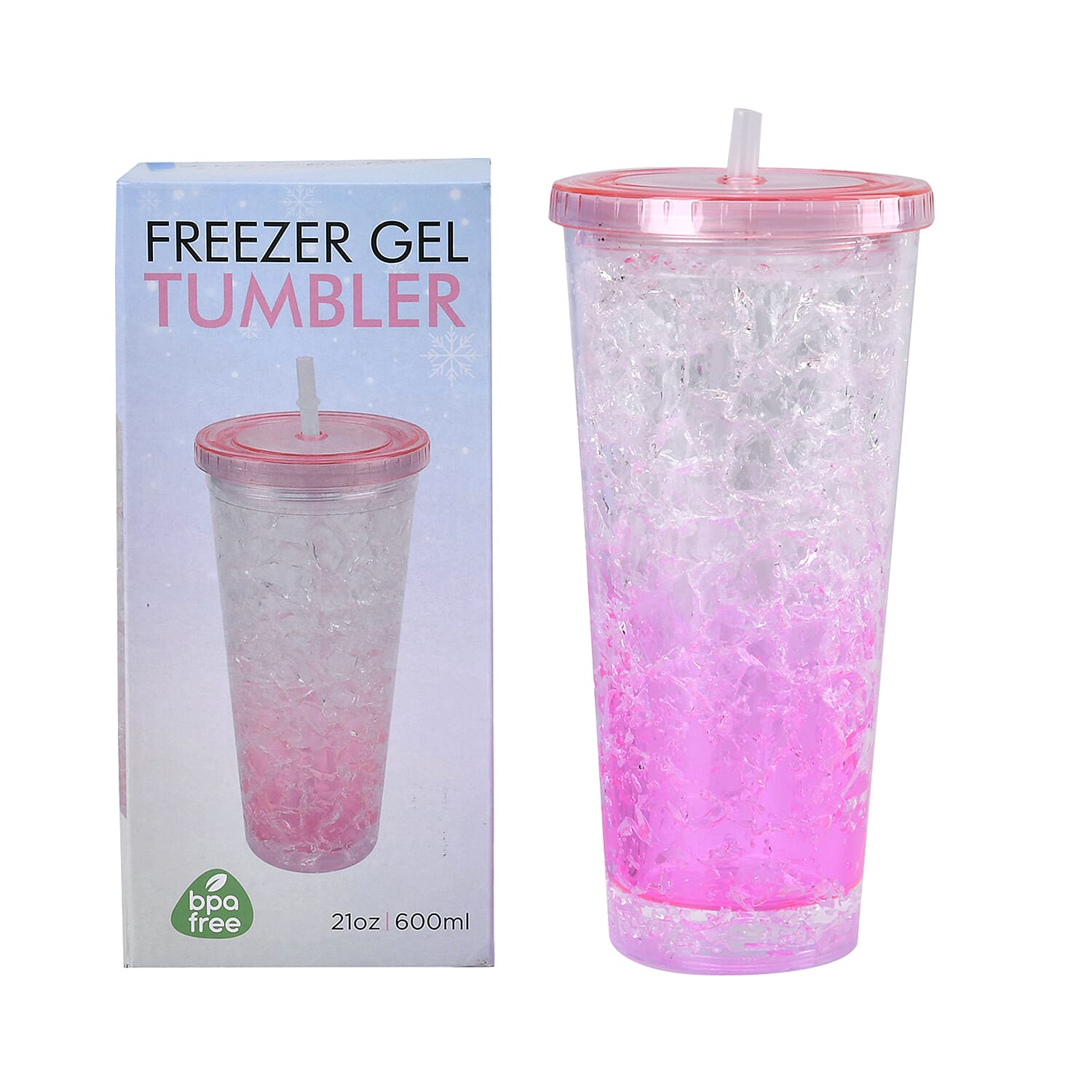 Double Wall Ice Crack Tumbler with Lid and Straw 600ml - Pink
