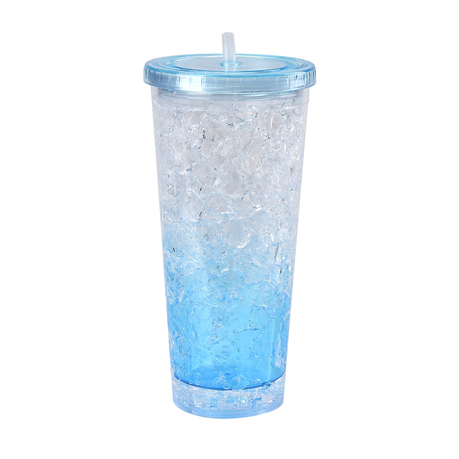 Double Wall Ice CrackTumbler with Lid and Straw 600ml - Blue