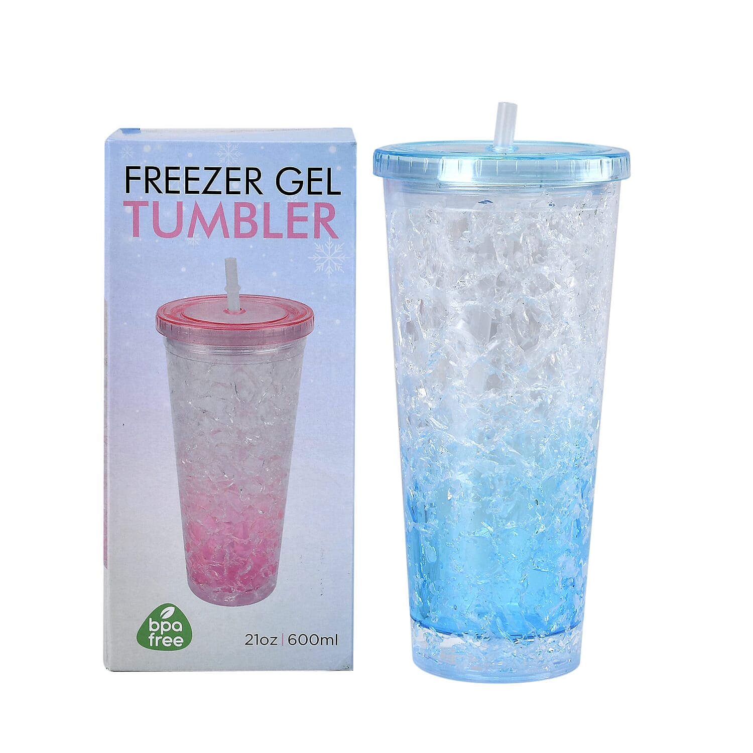 Double Wall Ice CrackTumbler with Lid and Straw 600ml - Blue
