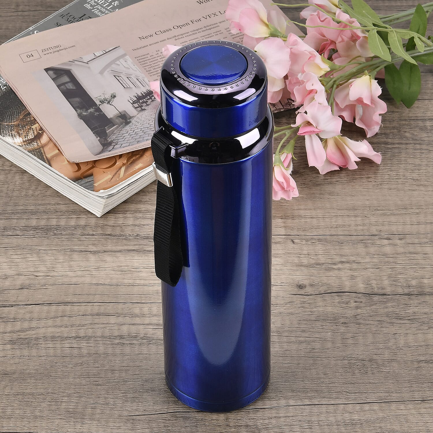 Double Wall Stainless Steel - Cold or Hot Drinks Bottle 1 Litre - Blue