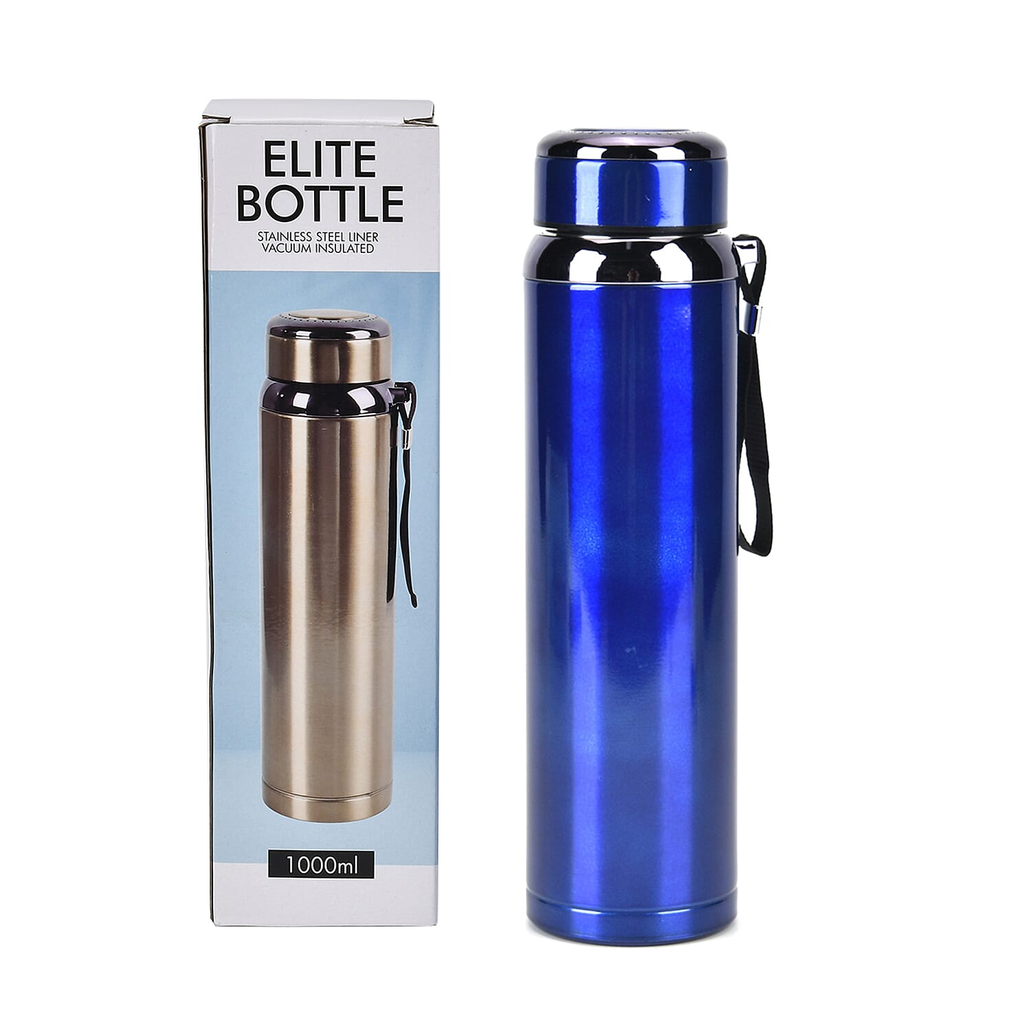 Double Wall Flask with Stainless Steel Filter and Lanyard 1000ml - Blue