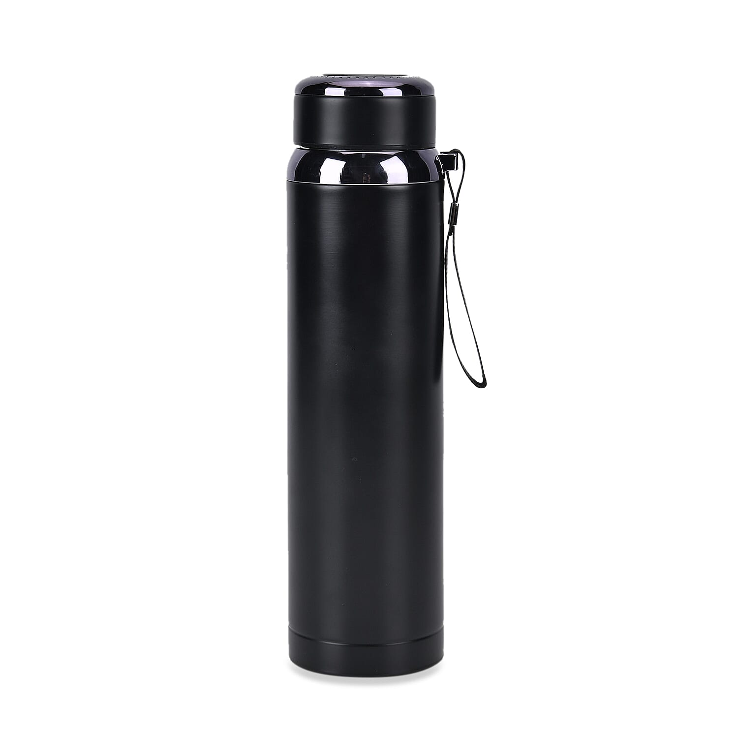 Double Wall Thermos Cup with Stainless Steel Filter and Lanyard 1000ml - Black