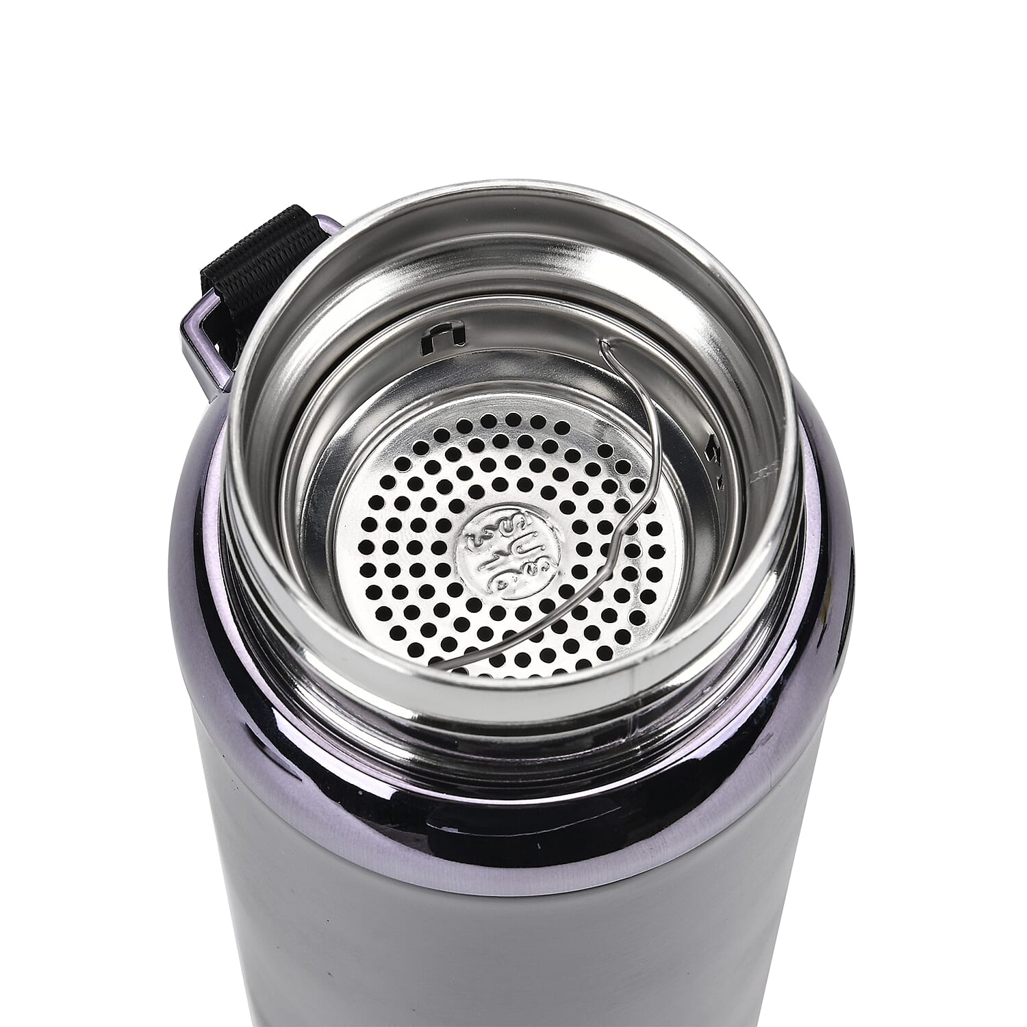 Double Wall Thermos Cup with Stainless Steel Filter and Lanyard 1000ml - Black