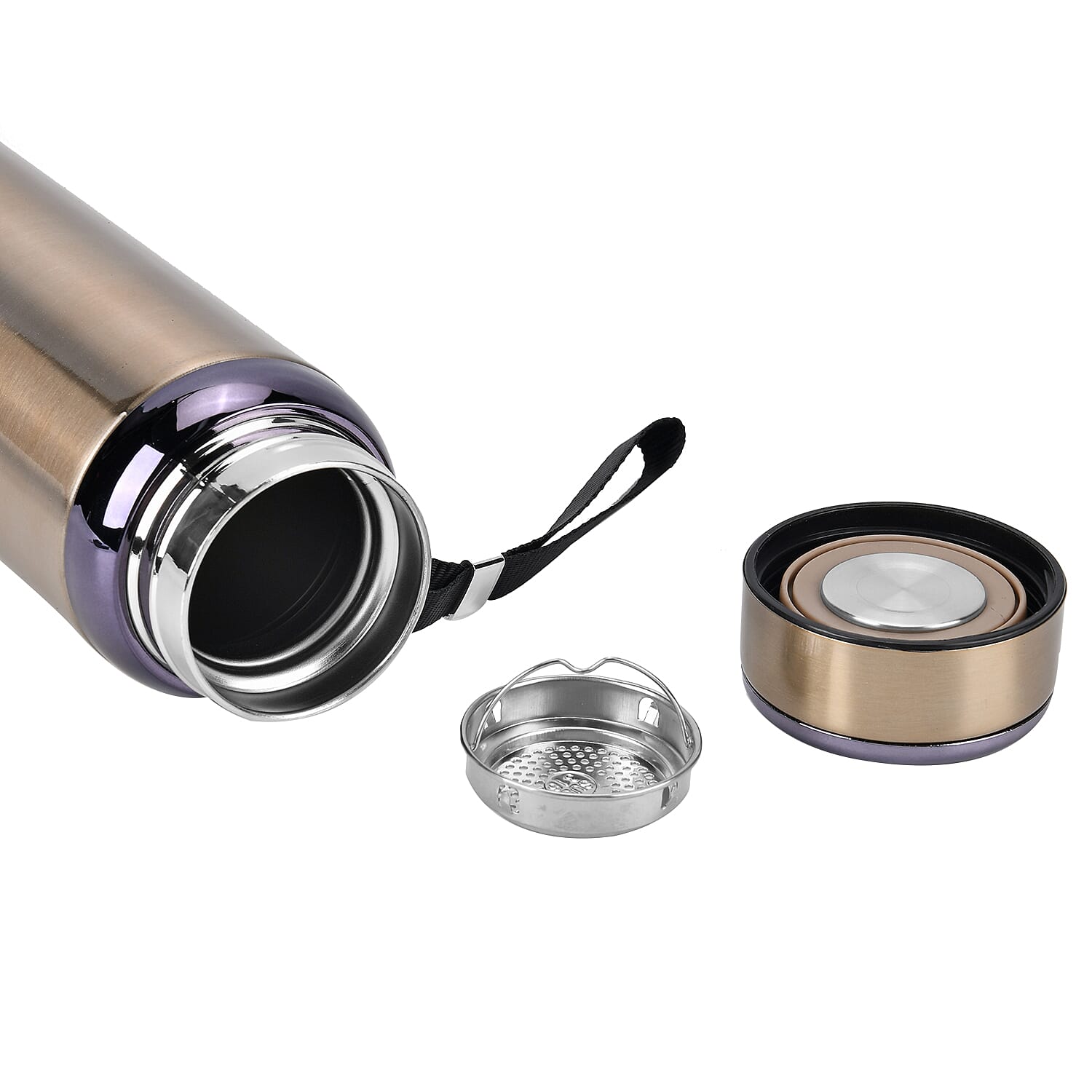 Double Wall Thermos Cup with Stainless Steel Filter and Lanyard 1000ml - Gold