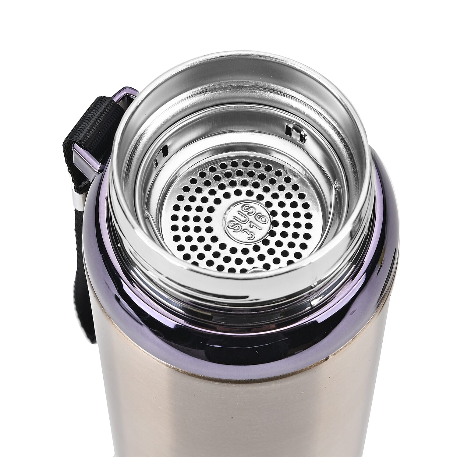 Double Wall Thermos Cup with Stainless Steel Filter and Lanyard 1000ml - Gold