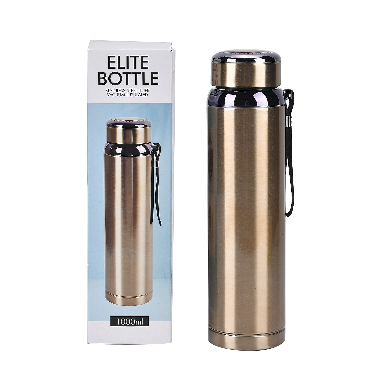 Double Wall Thermos Cup with Stainless Steel Filter and Lanyard 1000ml - Gold