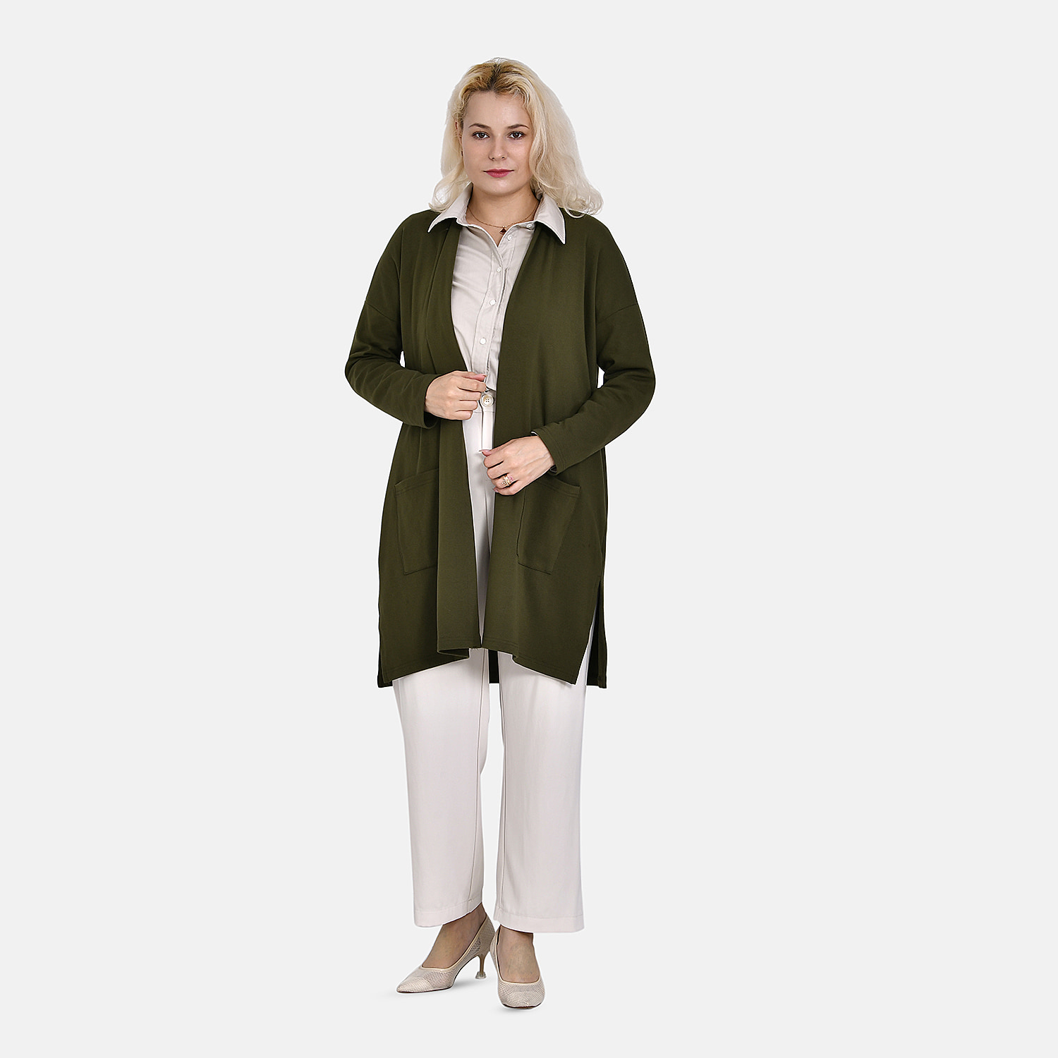 Tamsy 60% Cotton Blend Jersey Cardigan (One Size, 8-20) - Green