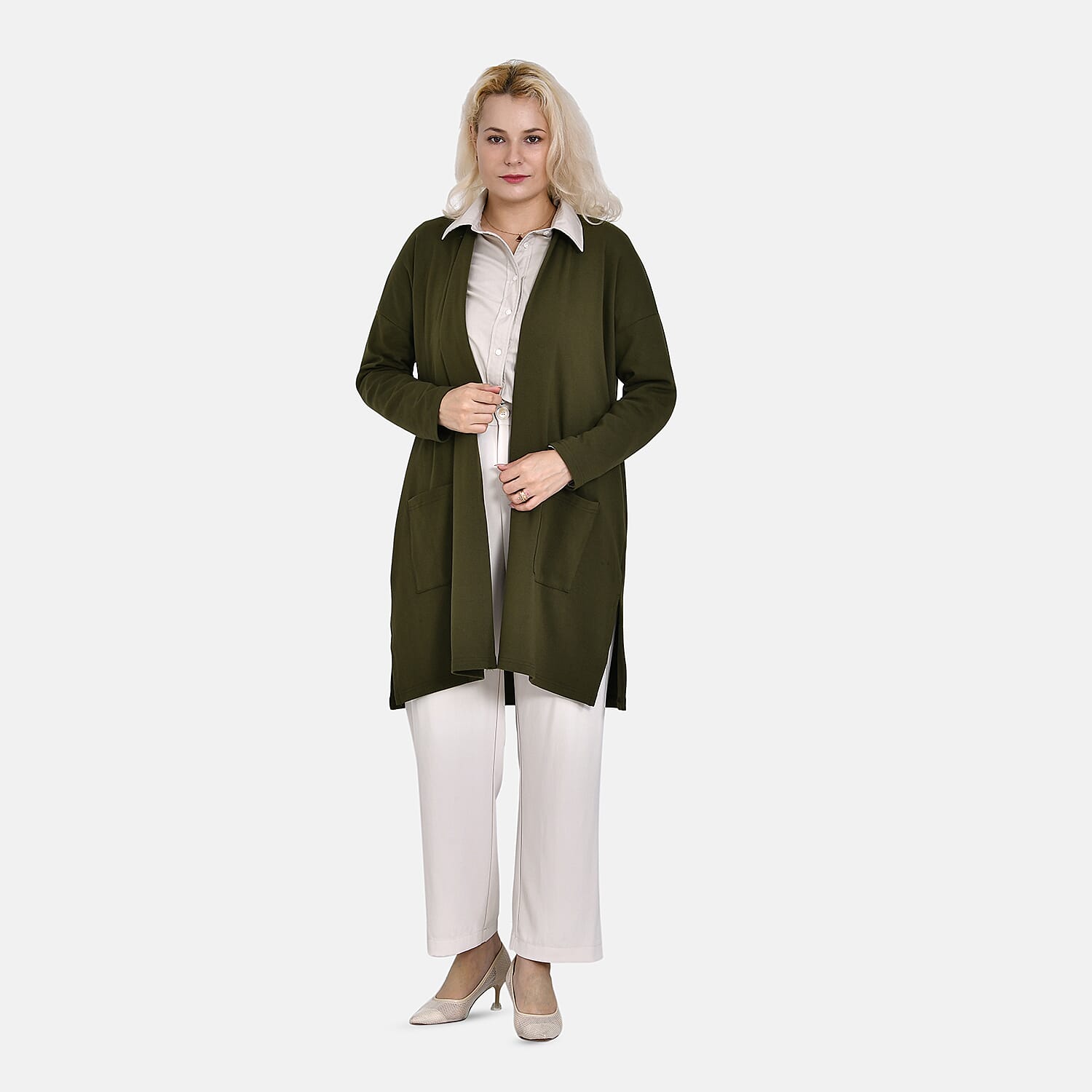 Tamsy 60% Cotton Blend Jersey Cardigan (One Size, 8-20) - Khaki