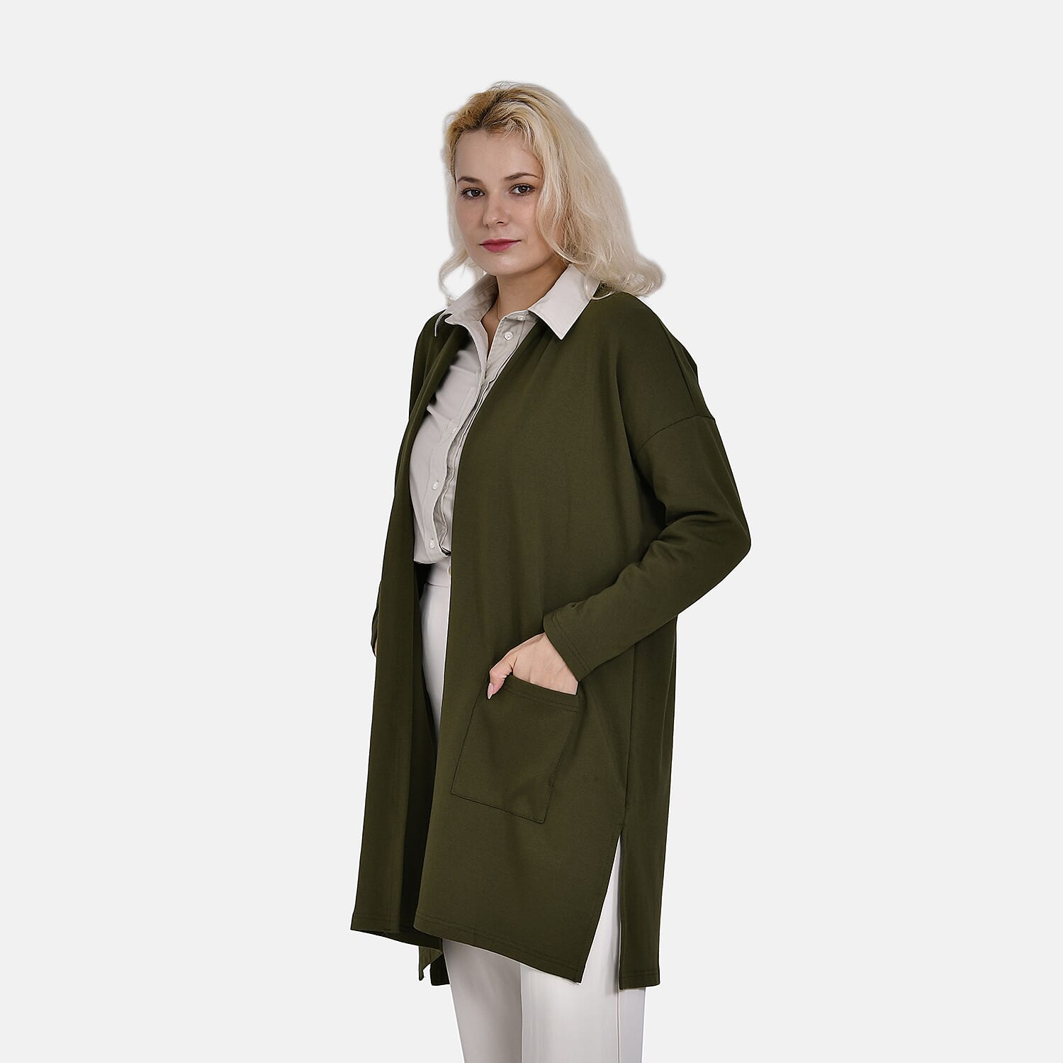 Tamsy 60% Cotton Blend Jersey Cardigan (One Size, 8-20) - Khaki