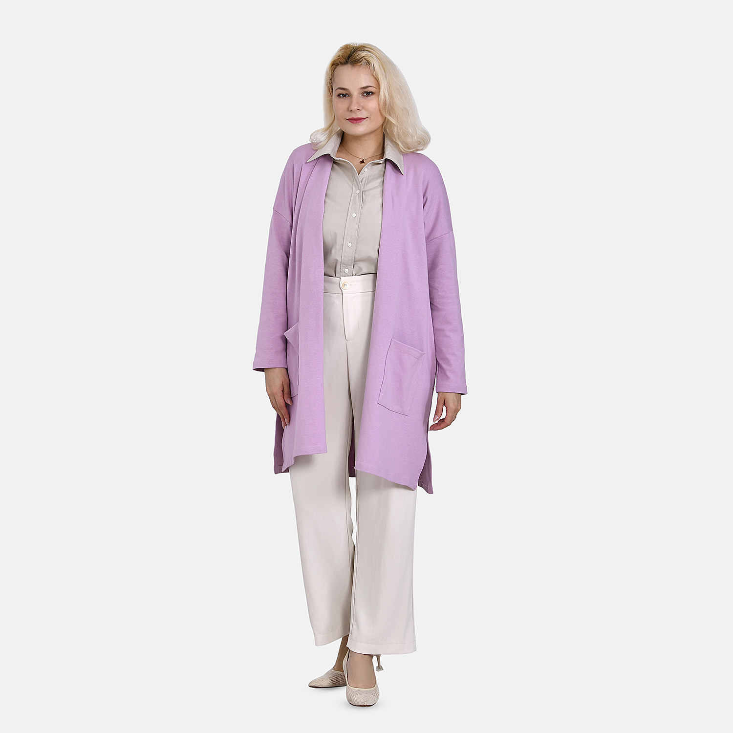 Tamsy 60% Cotton Blend Jersey Cardigan (One Size, 8-20) - Purple