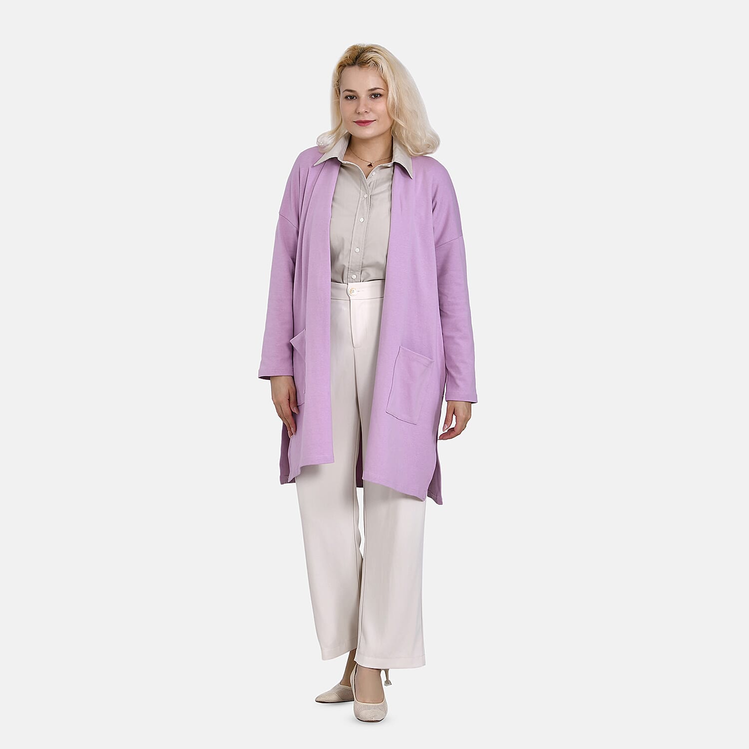 TAMSY Cotton Blend Solid Cardigan (One Size) - Purple