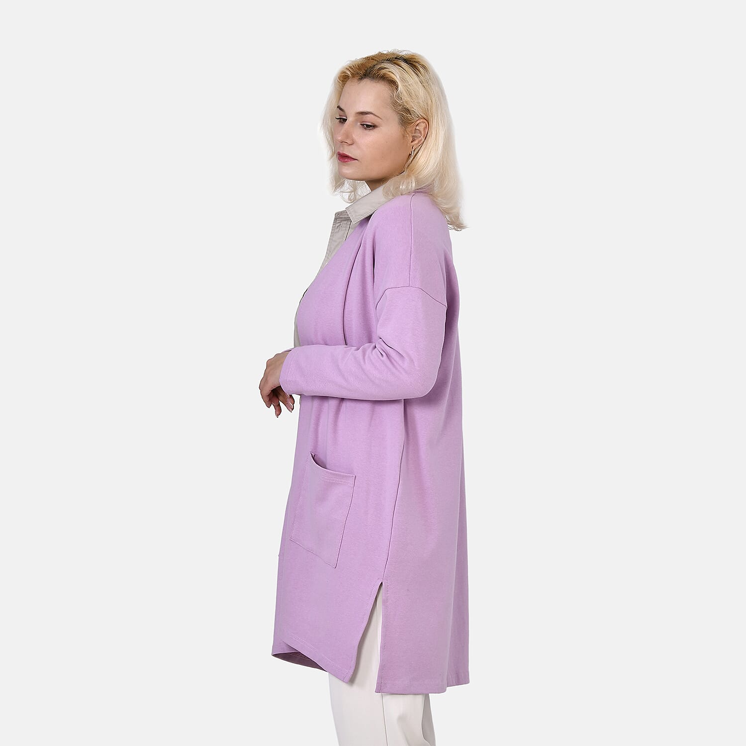 TAMSY Cotton Blend Solid Cardigan (One Size) - Purple