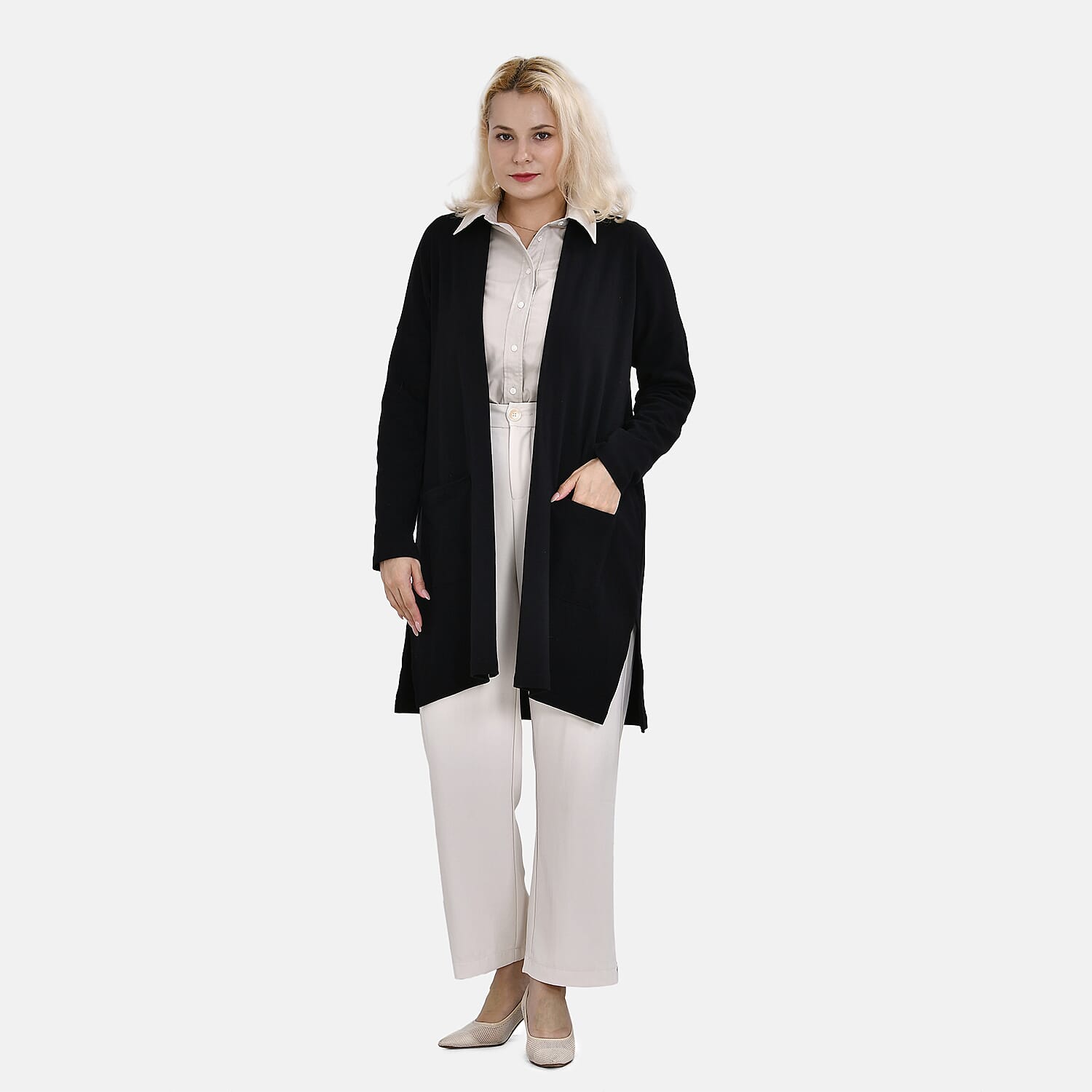 Tamsy Cotton Solid Cardigan (One Size 8-20) - Black