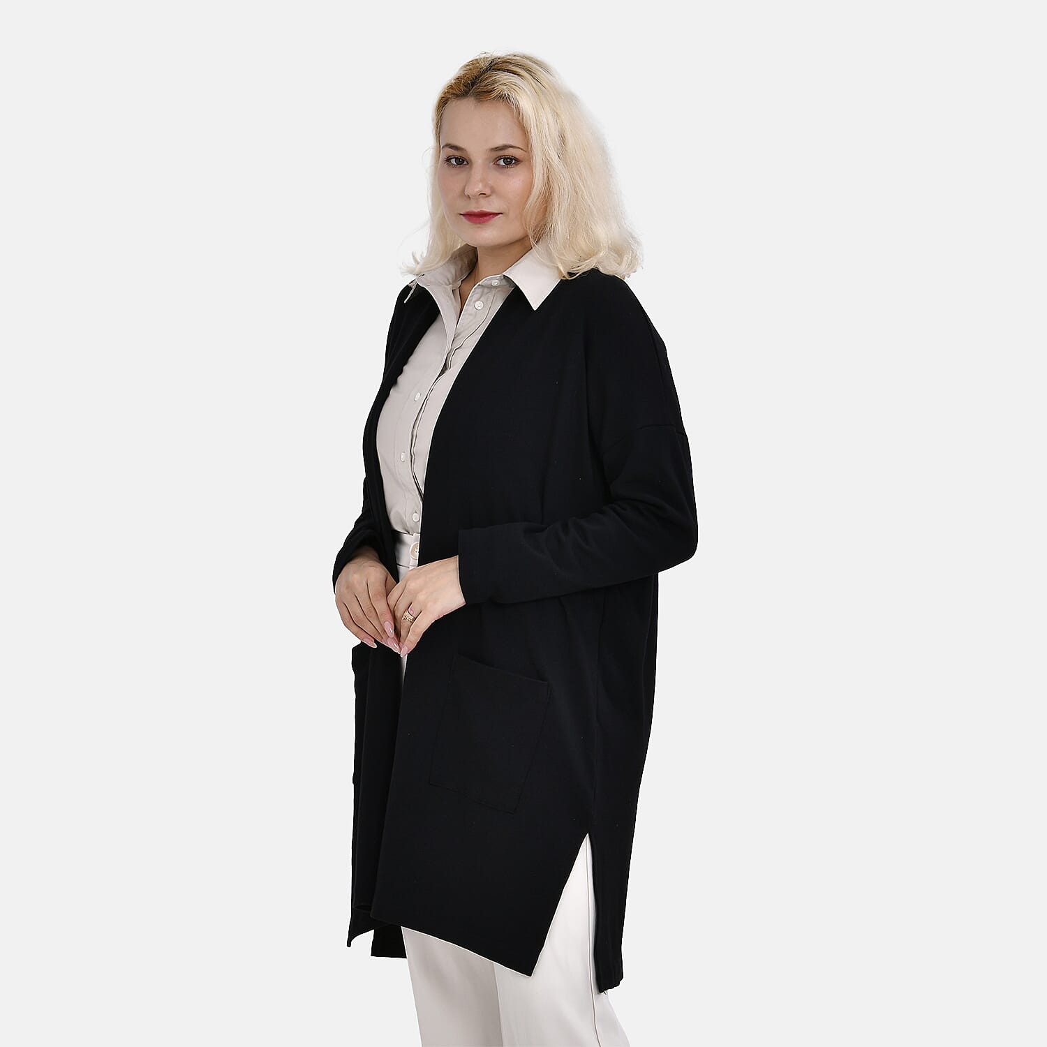 Tamsy Cotton Solid Cardigan (One Size 8-20) - Black