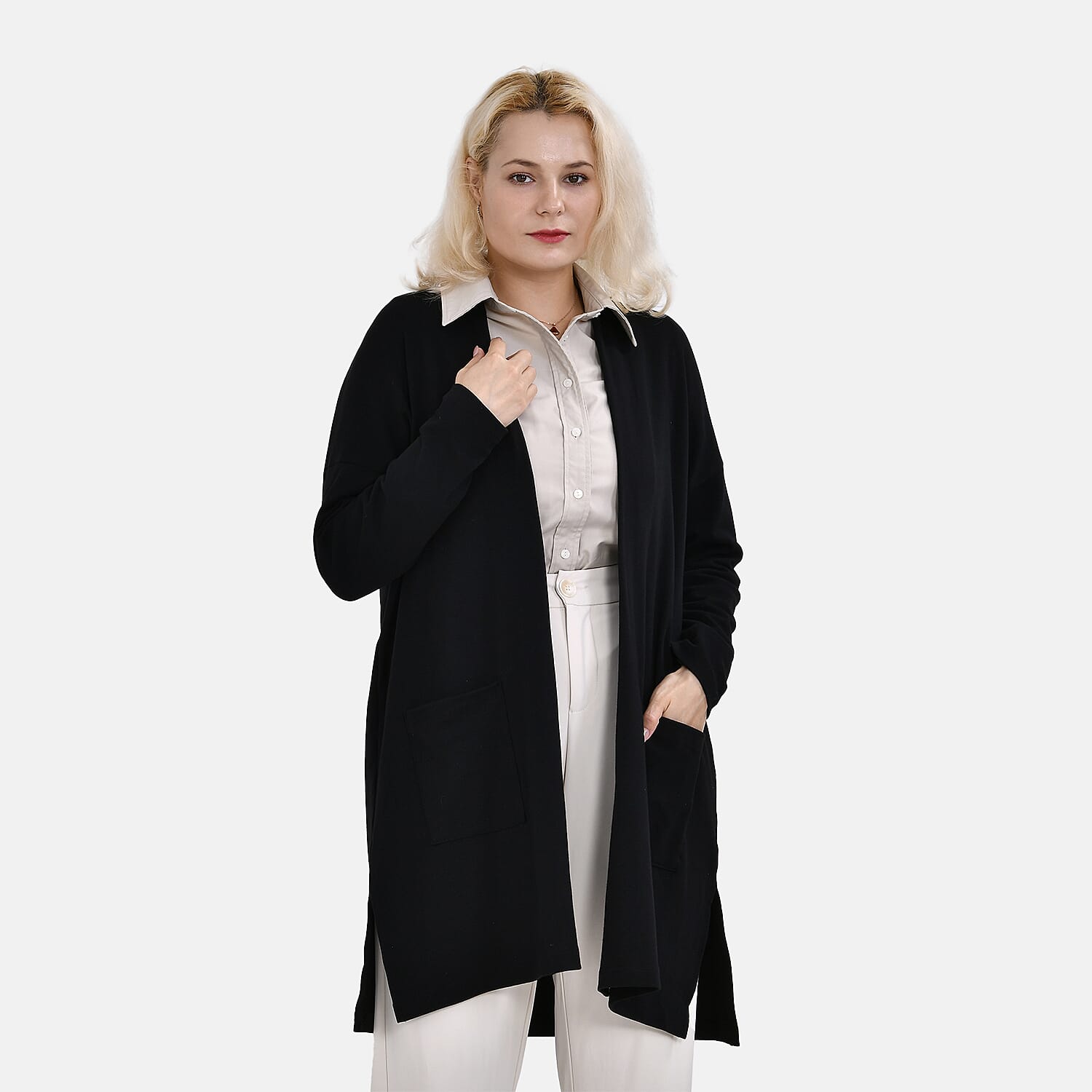 Tamsy Cotton Solid Cardigan (One Size 8-20) - Black