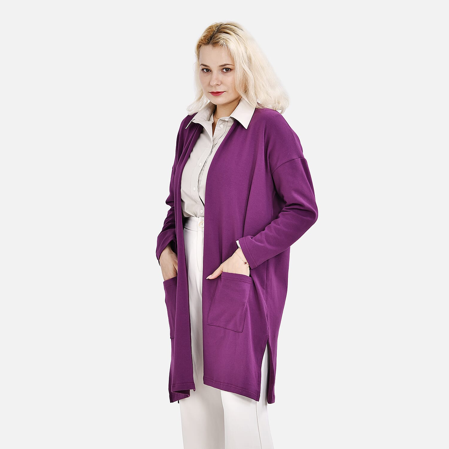 Tamsy Cotton Solid Cardigan (One Size 8-20) - Plum