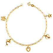 Closeout Deal - 9K Yellow Gold Multi Charms Bracelet (Size - 7.5)