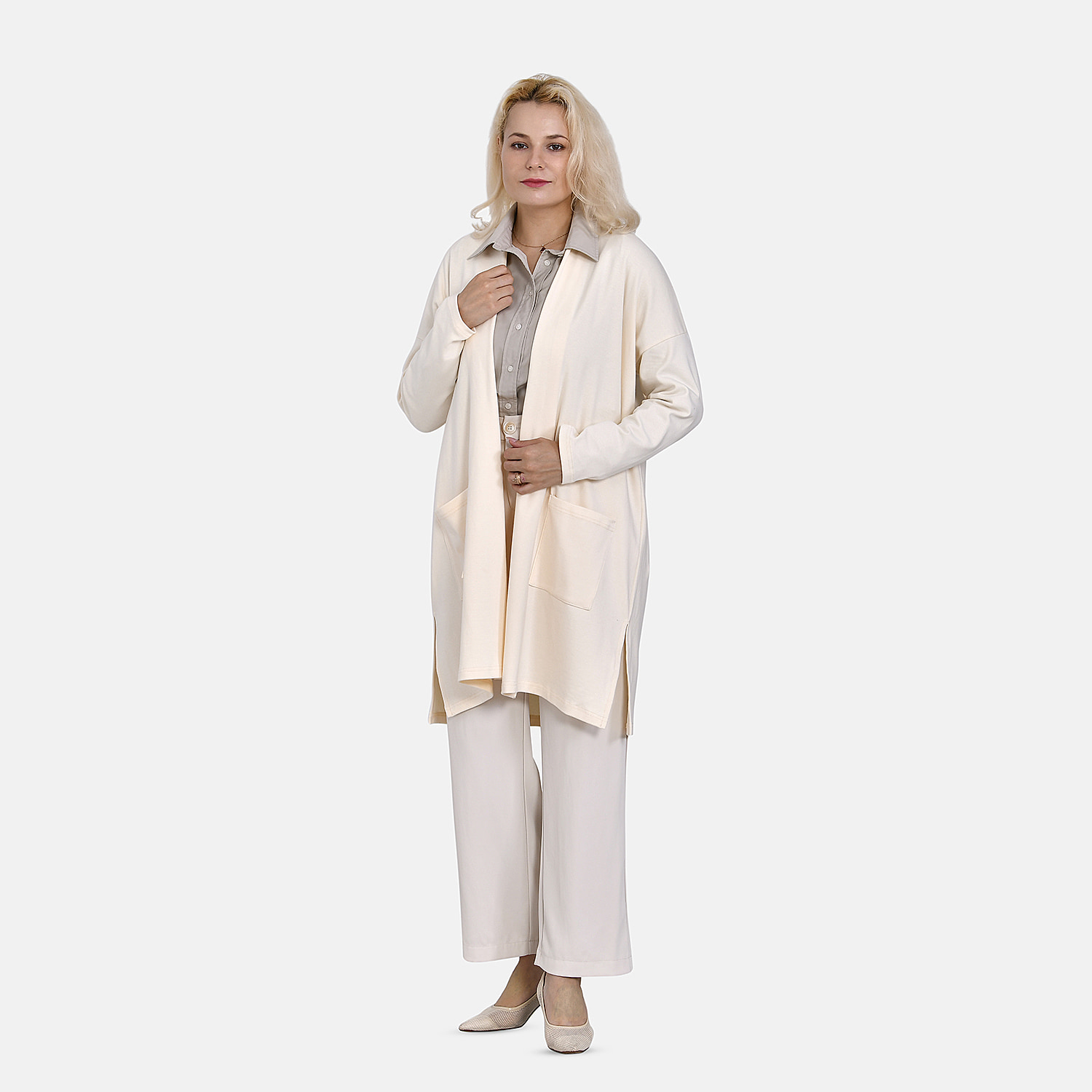 Tamsy 60% Cotton Blend Jersey Cardigan (One Size, 8-20) - Cream