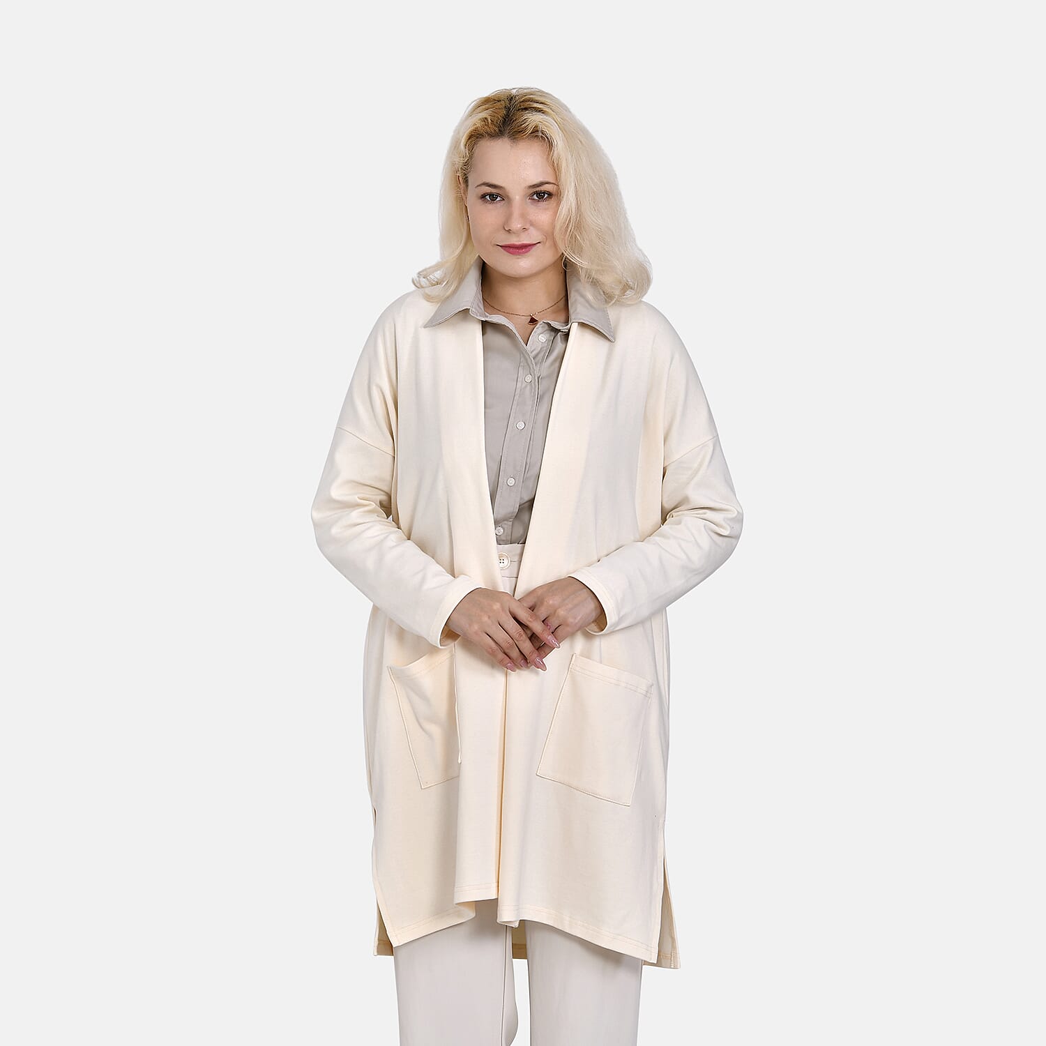 Tamsy Cotton Blend Jersey Cardigan (One Size, 8-20) - Cream