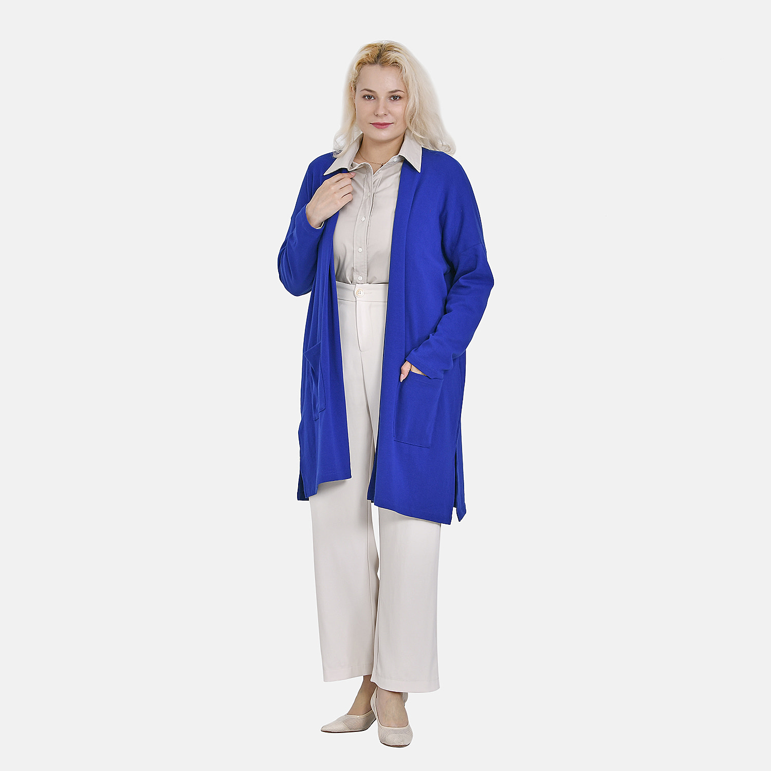 Tamsy 60% Cotton Blend Jersey Cardigan (One Size, 8-20) - Cobalt