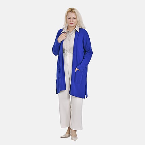 Tamsy 60% Cotton Blend Jersey Cardigan (One Size, 8-20) - Cobalt