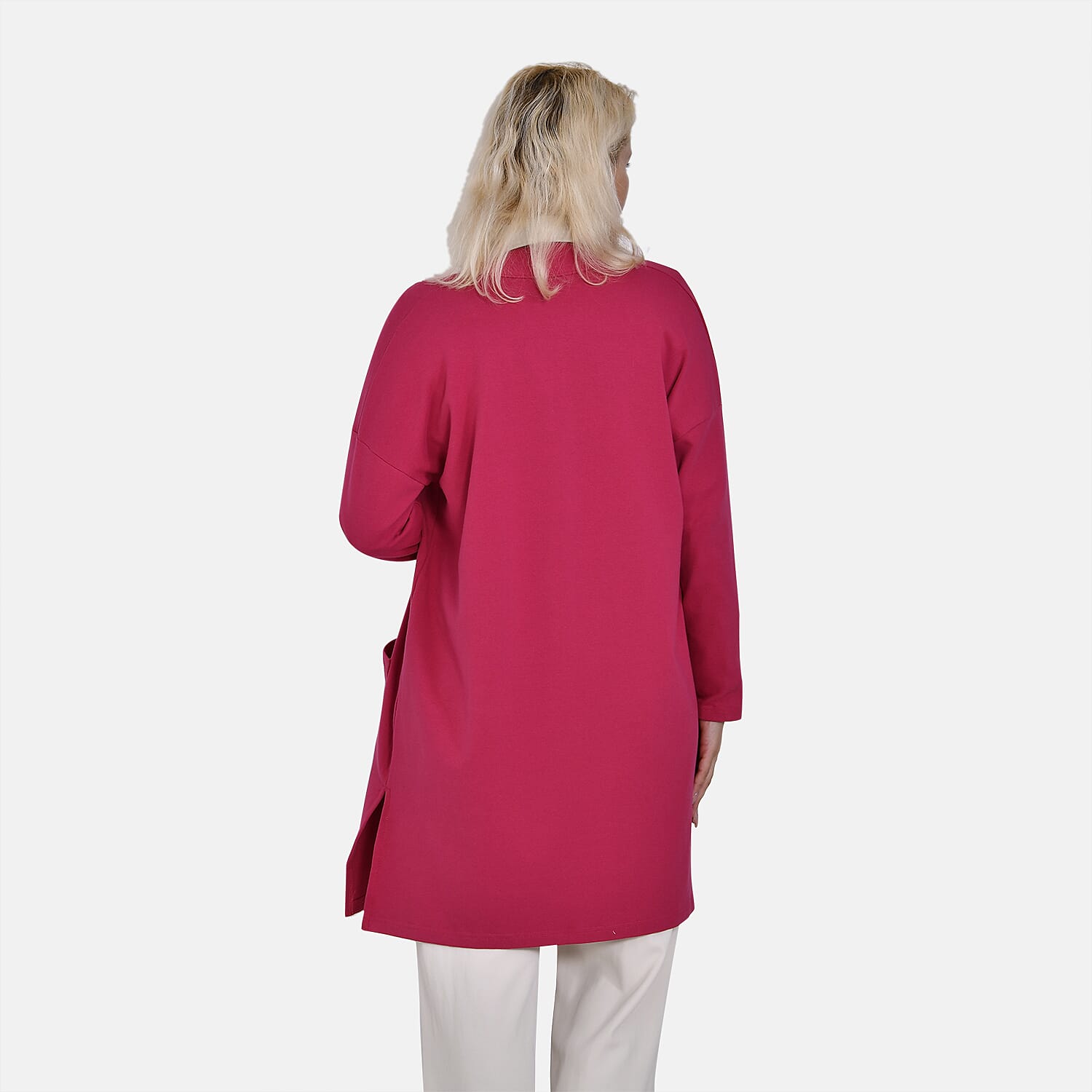 Tamsy 60% Cotton Blend Jersey Cardigan (One Size, 8-20) - Fuchsia