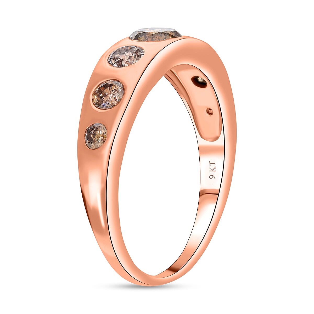 9K Rose Gold Natural Champagne Diamond Ring 1.04 Ct, Gold Wt. 3.32 Gms
