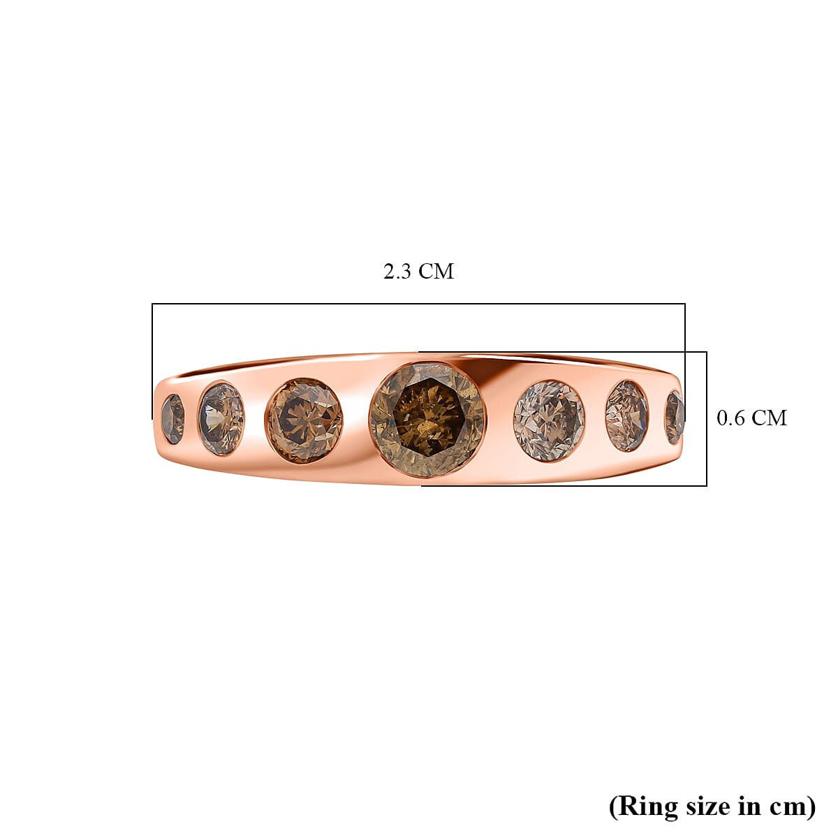 9K Rose Gold Natural Champagne Diamond Ring 1.04 Ct, Gold Wt. 3.32 Gms