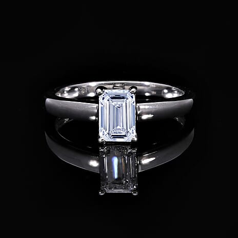 Luxuriant Diamond - 950 Platinum IGI Certified Emerald Cut (VS-GH) Lab Grown Diamond Solitaire Ring 1.01 Ct.