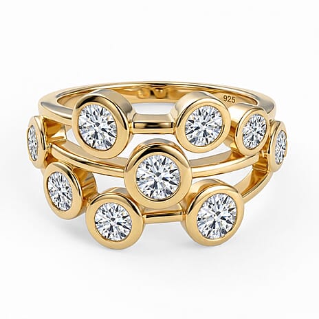 Designer Inspired - Moissanite Bubble Ring in 18K Vermeil Yellow Gold Plated Sterling Silver 1.50 Ct, Silver Wt 5.20 GM