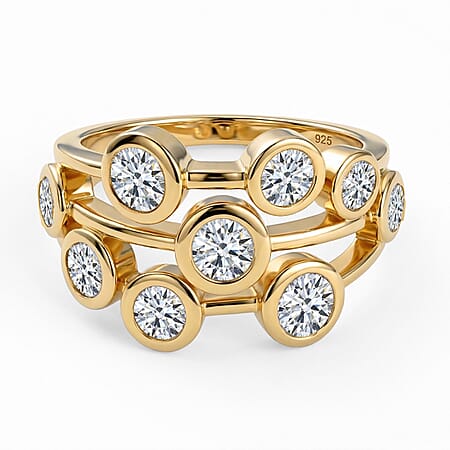 1.5 Ct. Moissanite Cluster Ring in 18K Yellow Gold Vermeil Sterling Silver 1.5 Ct. Moissanite Cluster Ring in 18K Yellow Gold Vermeil Sterling Silver