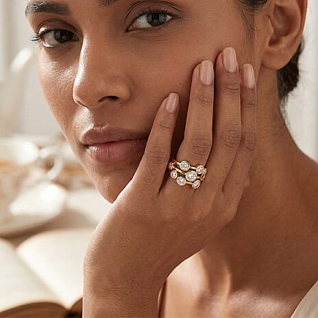 Designer Inspired - Moissanite Bubble Ring in 18K Vermeil Yellow Gold Plated Sterling Silver 1.50 Ct, Silver Wt 5.20 GM