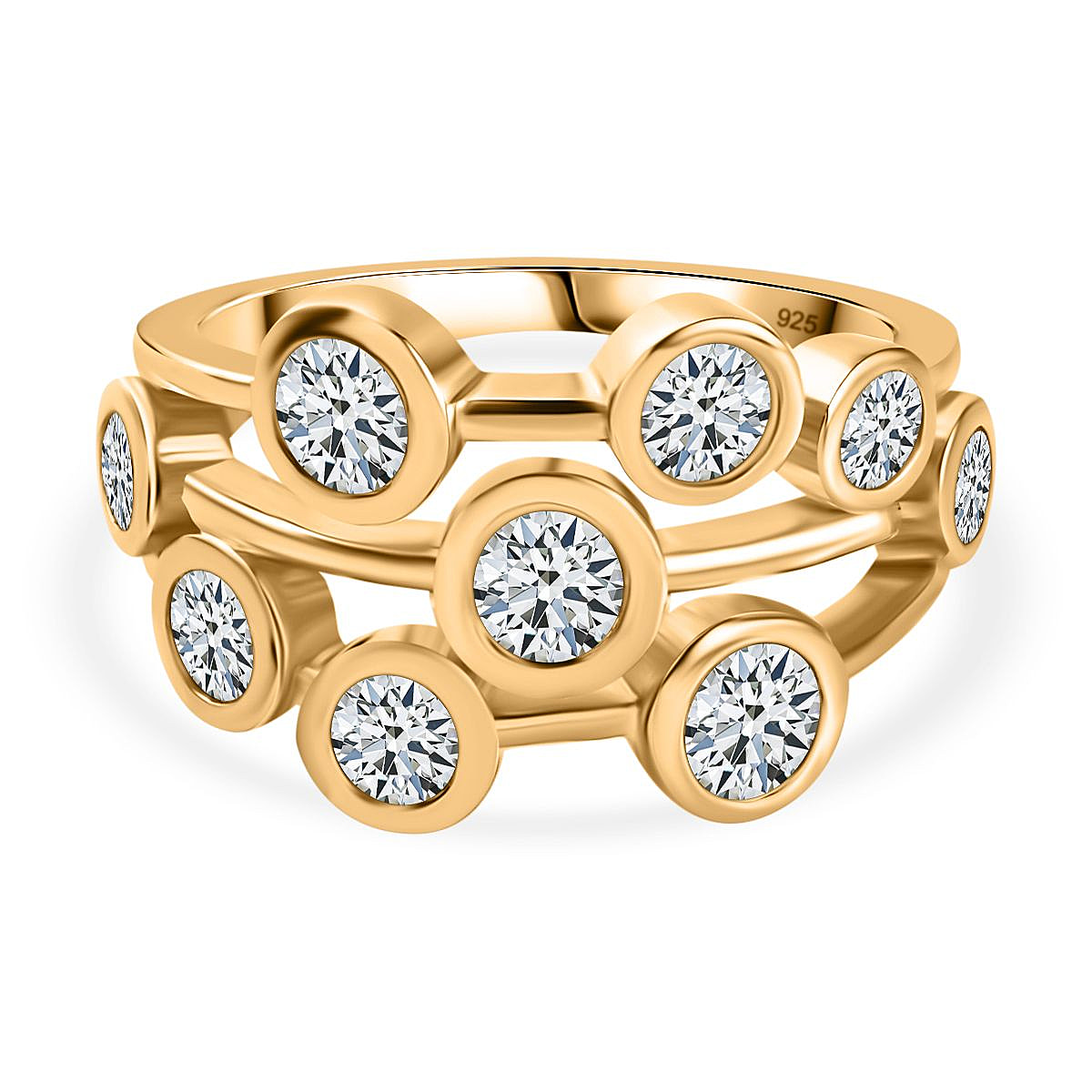Designer Inspired - Moissanite Bubble Ring in 18K Vermeil Yellow Gold Plated Sterling Silver 1.50 Ct, Silver Wt 5.20 GM