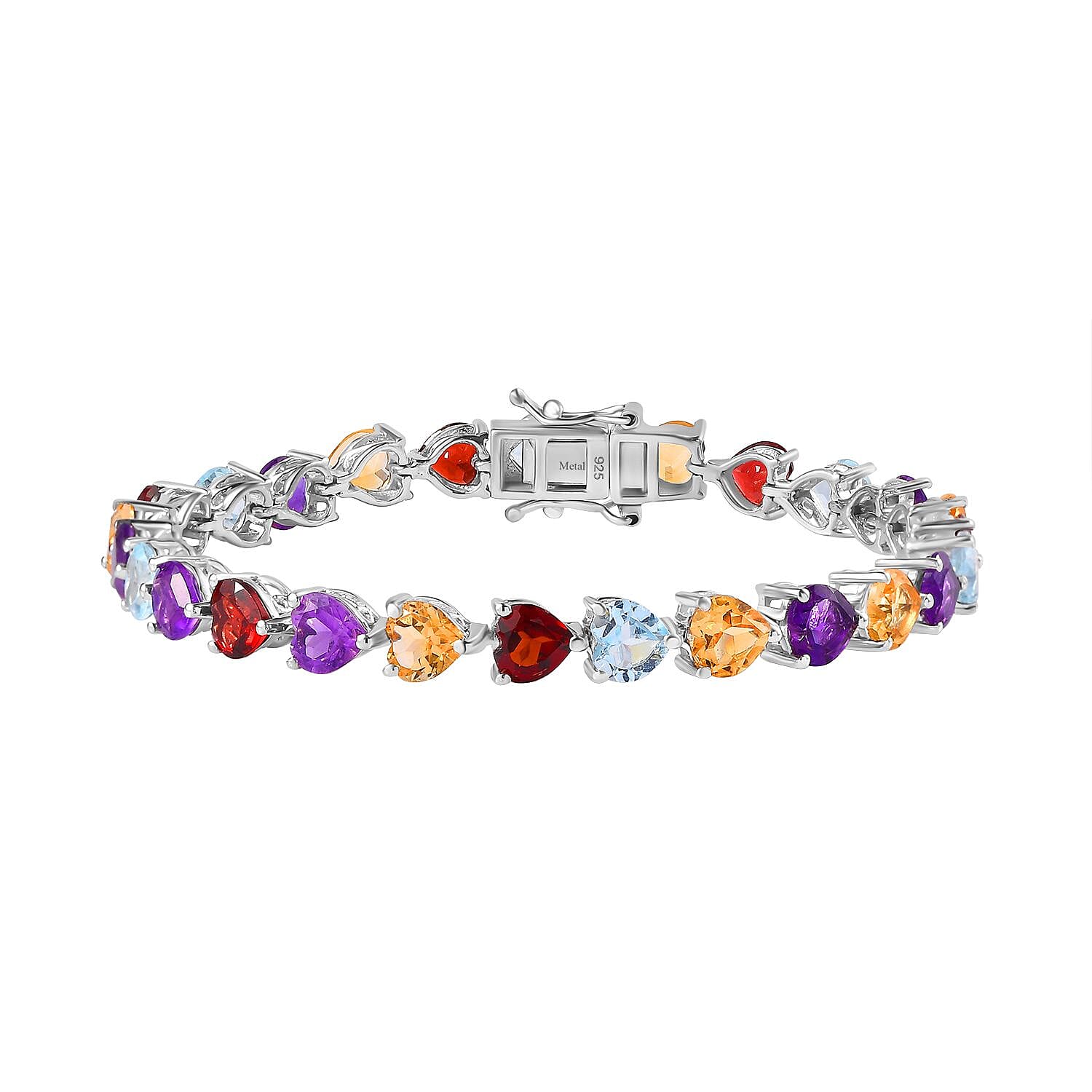 Citrine, Red Garnet & Multigemstone Bracelet (Size - 7) in Platinum Overlay Sterling Silver 21.00 Ct, Silver Wt 12.55 GM
