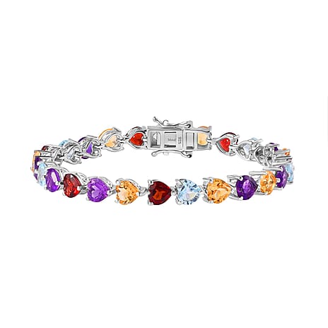 Citrine Heart, Red Garnet & Multigemstone Bracelet (Size - 7) with GB Lock Box in Platinum Overlay Sterling Silver 21.00 Ct, Silver Wt 12.55 Gms