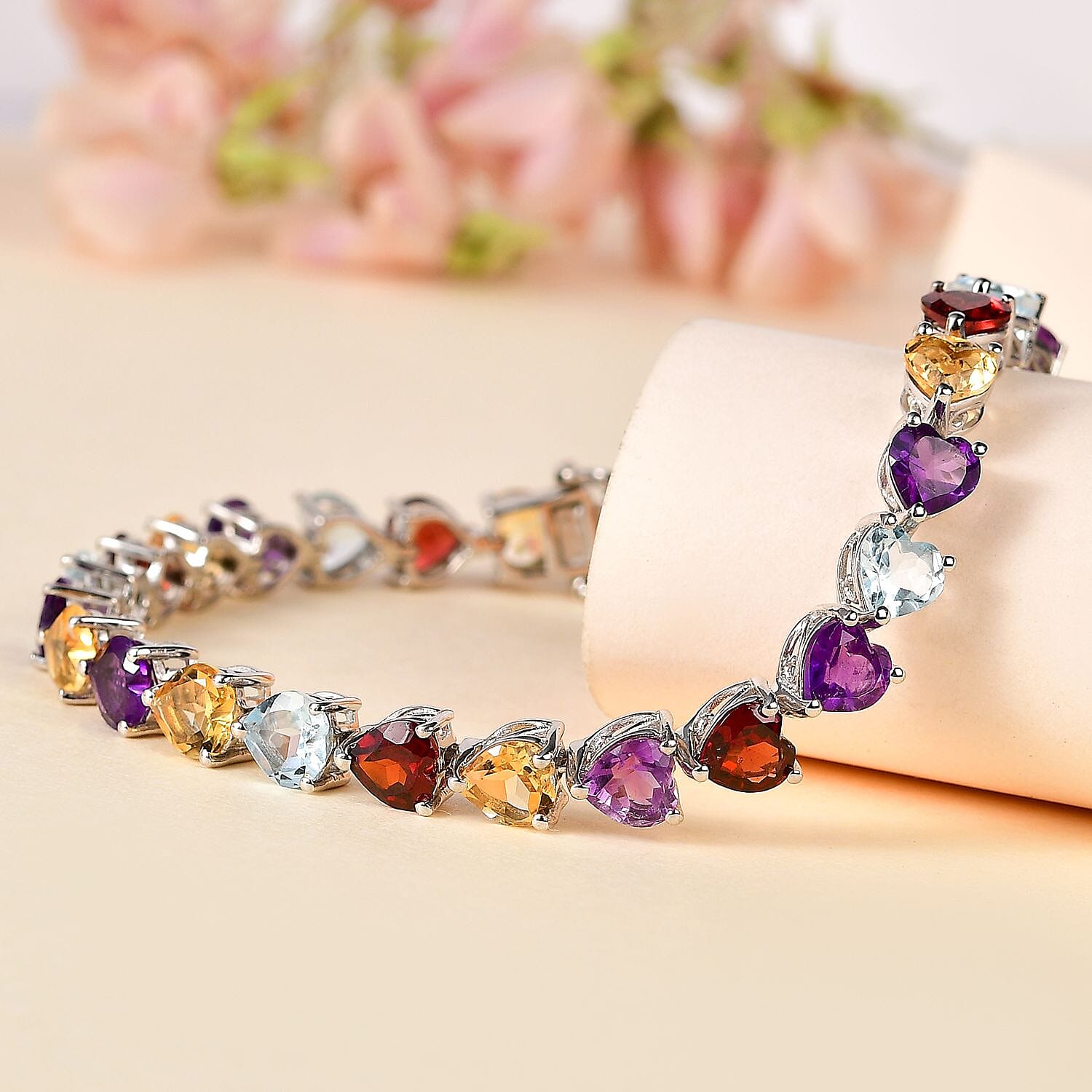 Citrine, Red Garnet & Multigemstone Bracelet (Size - 7) in Platinum Overlay Sterling Silver 21.00 Ct, Silver Wt 12.55 GM