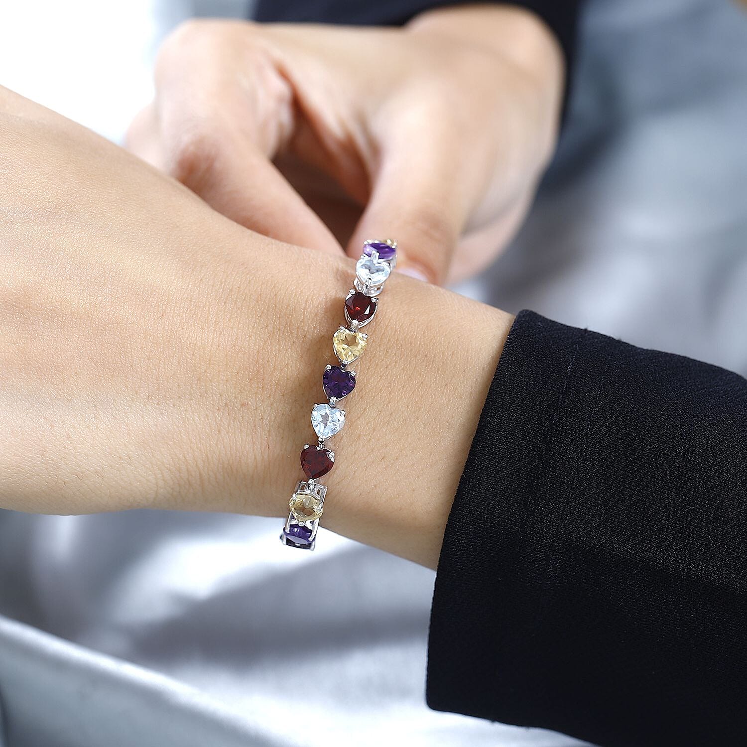 Citrine, Red Garnet & Multigemstone Bracelet (Size - 7) in Platinum Overlay Sterling Silver 21.00 Ct, Silver Wt 12.55 GM