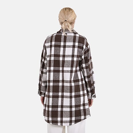 La Marey Brushed Cotton Blend Checked Shacket - Brown & White