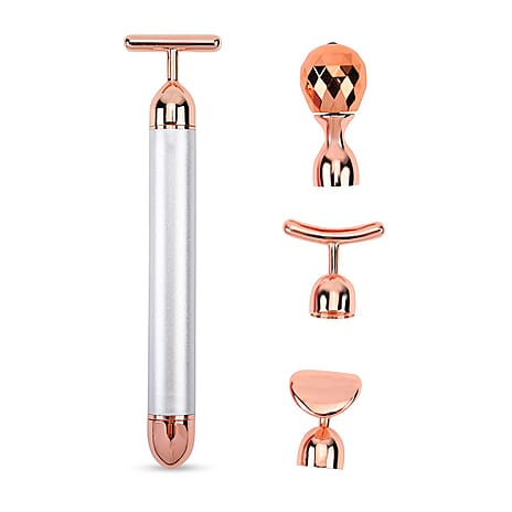 4-in-1 Facial Vibration Massage Roller - Four Interchangeable Massage Heads Including 1 Straight T-Shape Head, 1 Curved T-Shape Head