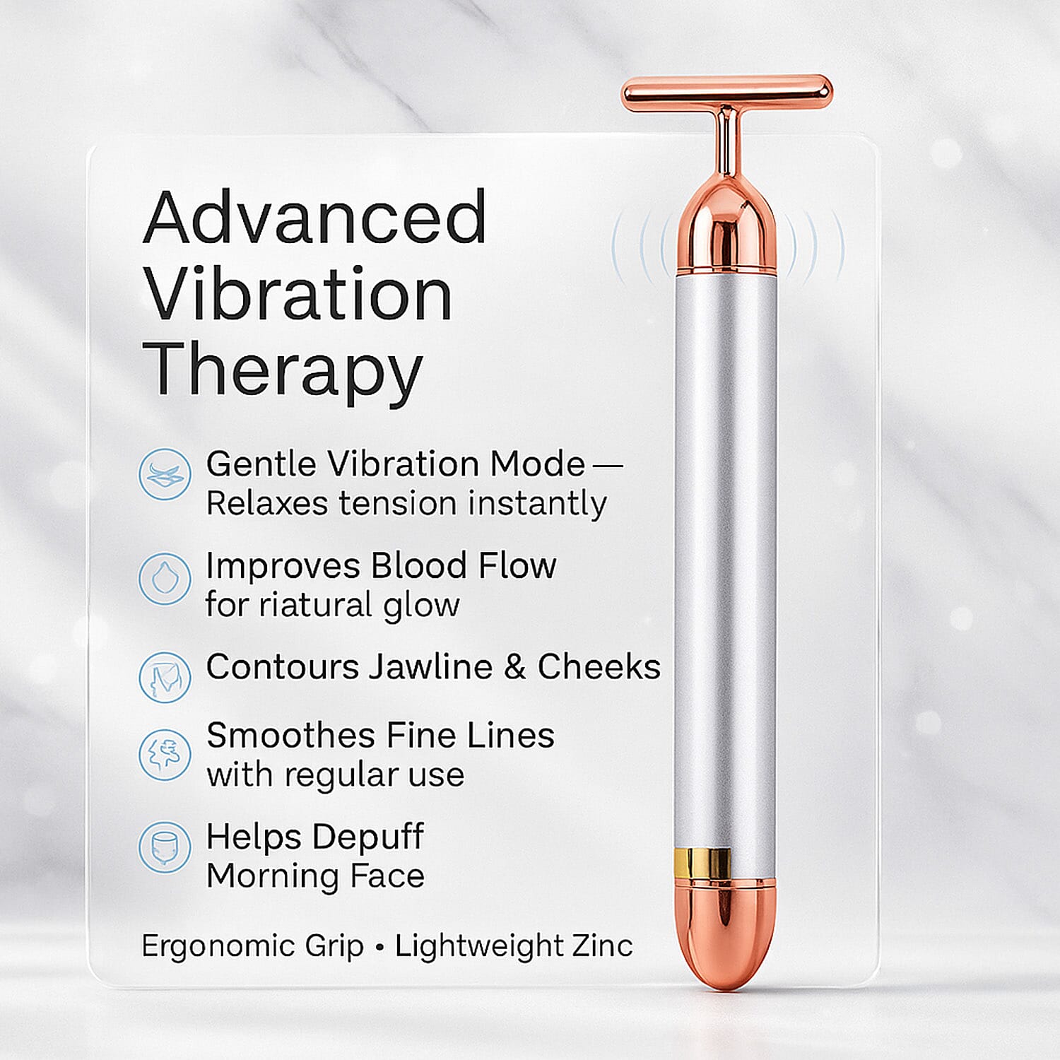 4-in-1 Facial Vibration Massage Roller - Four Interchangeable Massage Heads Including 1 Straight T-Shape Head, 1 Curved T-Shape Head