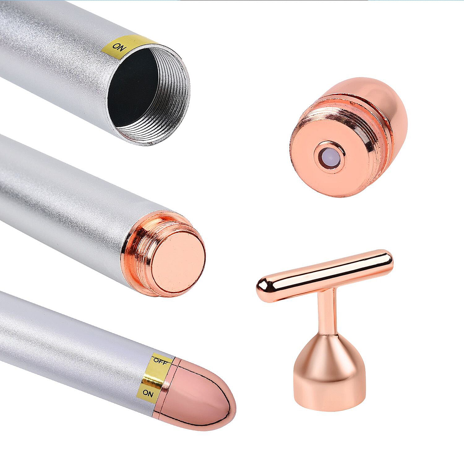 4-in-1 Facial Vibration Massage Roller - Four Interchangeable Massage Heads Including 1 Straight T-Shape Head, 1 Curved T-Shape Head