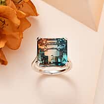 Aqua Terra Costa Quartz Solitaire Ring in Platinum Overlay Sterling Silver 16.32 Ct.