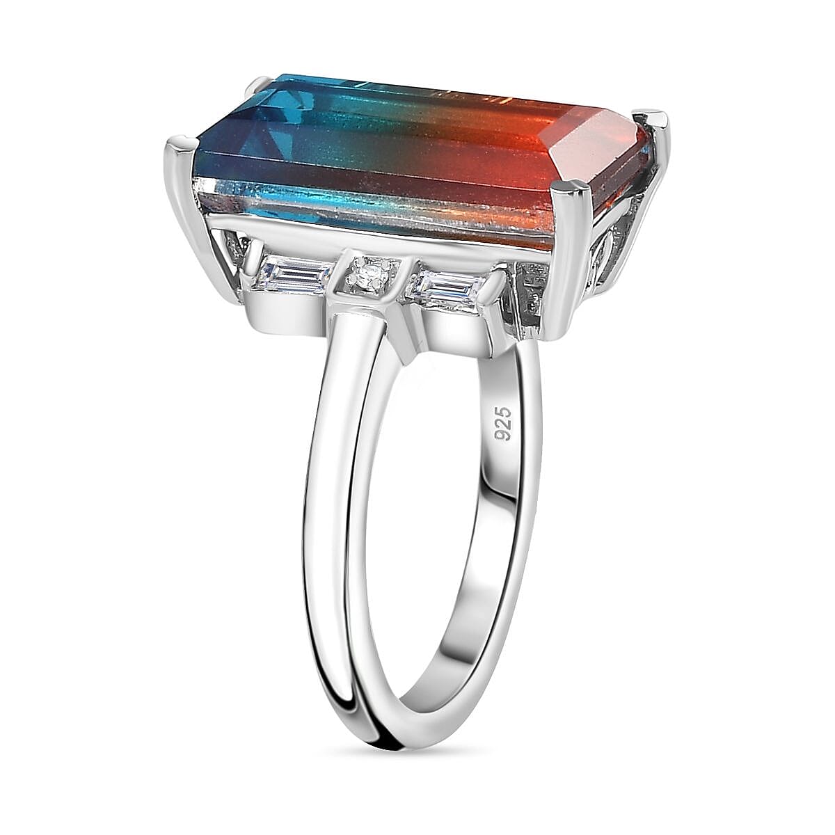 Aqua Terra Costa Quartz & White Topaz Ring in Platinum Overlay Sterling Silver 7.14 Ct.