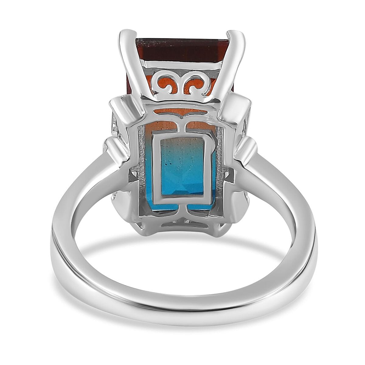 Aqua Terra Costa Quartz & White Topaz Ring in Platinum Overlay Sterling Silver 7.14 Ct.